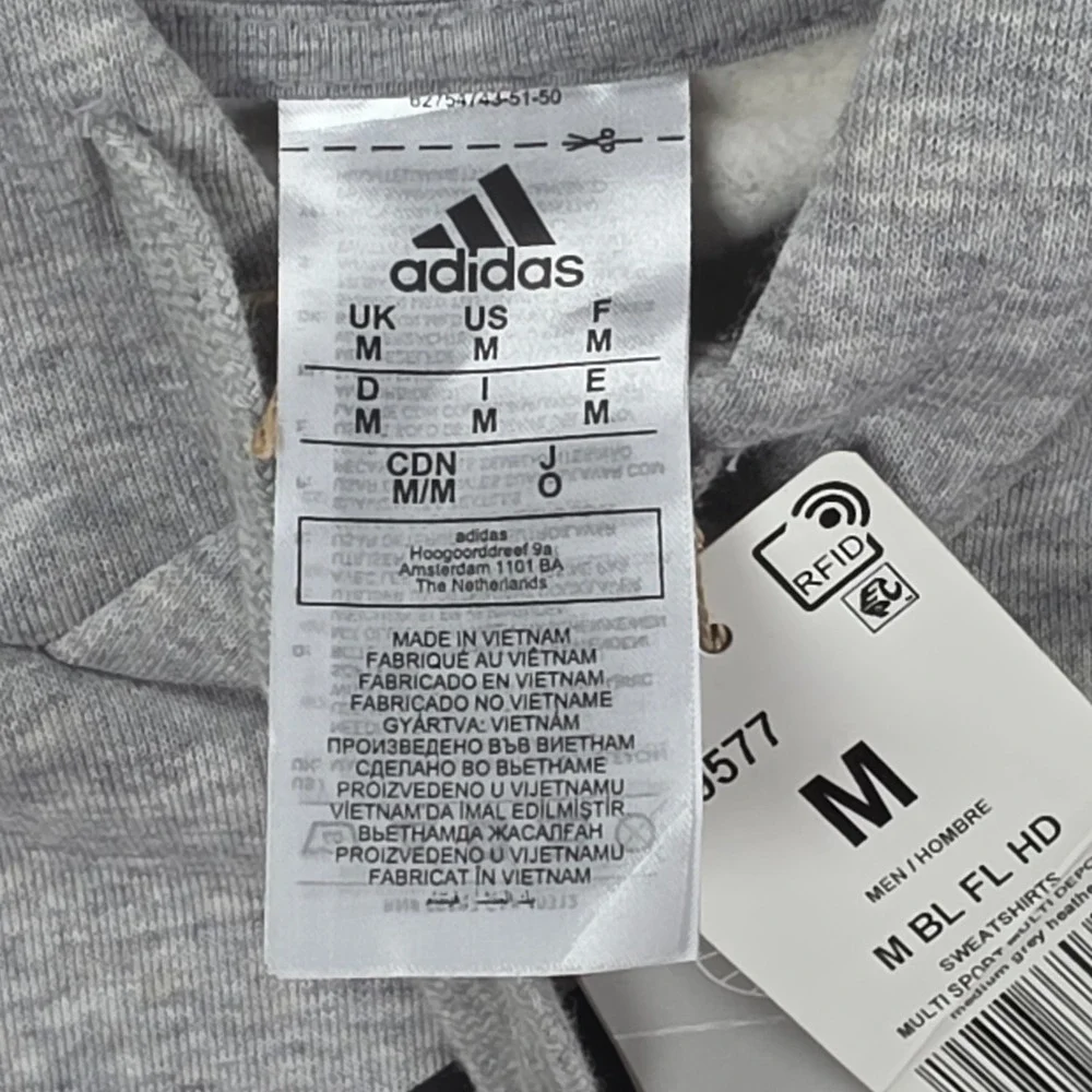 adidas Essentials Fleece Hoodie Men Medium Gray Pullover Big Logo Sweatshirt NEW